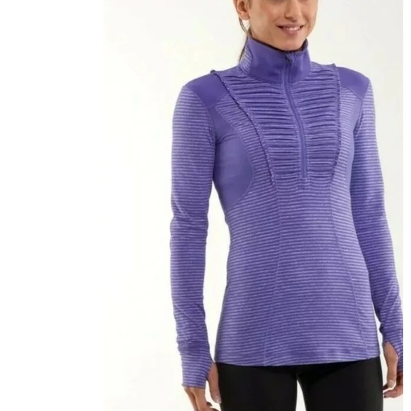 Lululemon half Zip Pullover Top 6 Heathered Persian Purple Stripe - Picture 2 of 10